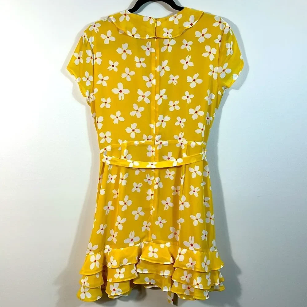 Bardot Abstract Daisy Mini Yellow Floral Ruffle Spring Tiered Dress Women 10